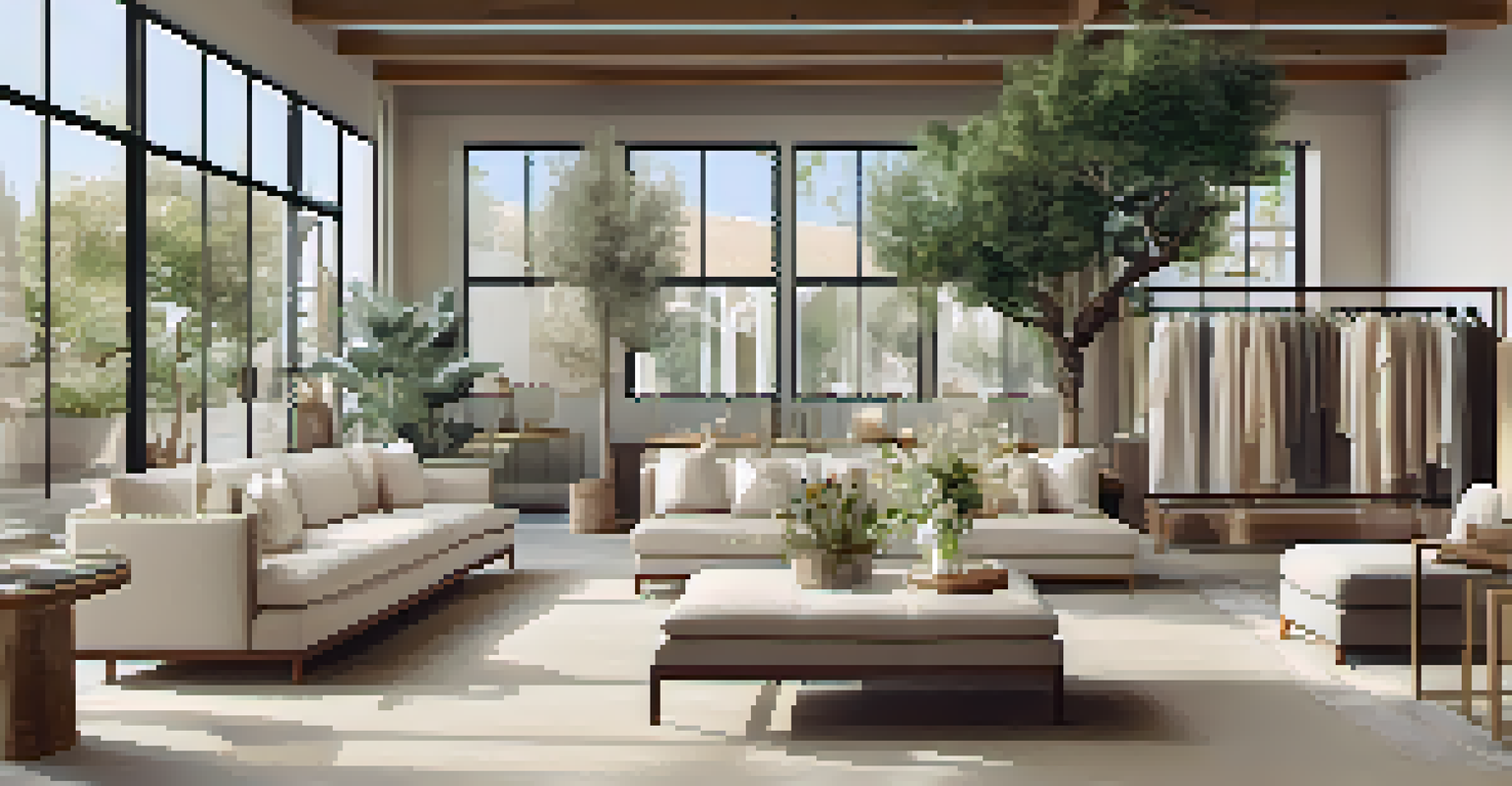 The interior of Jenni Kayne's boutique showcasing a chic and serene atmosphere with clothing and home goods displayed elegantly.