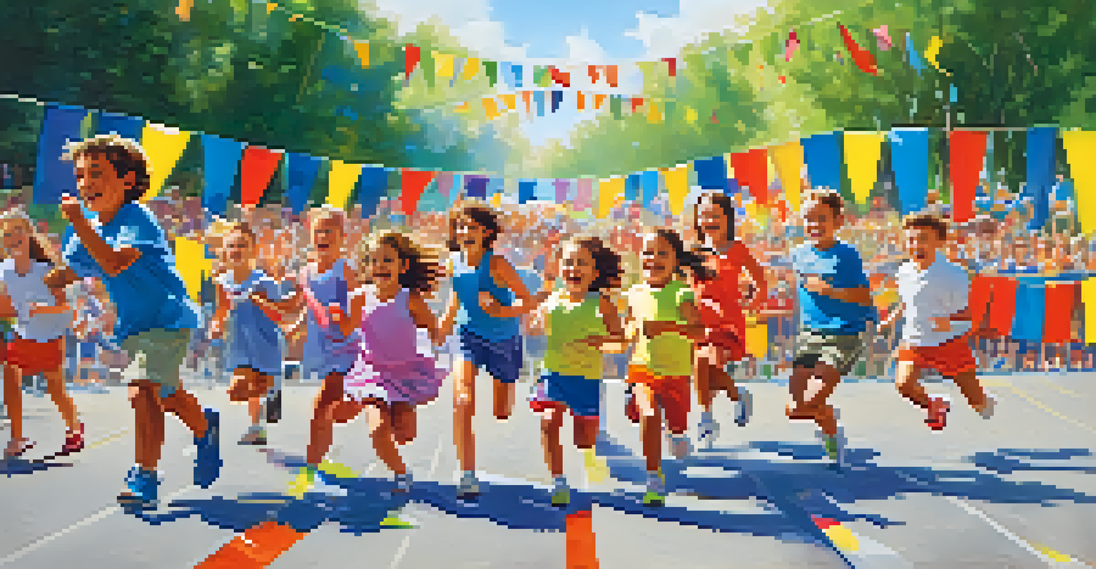 Children enjoying a lively outdoor sports event, showcasing teamwork and enthusiasm.