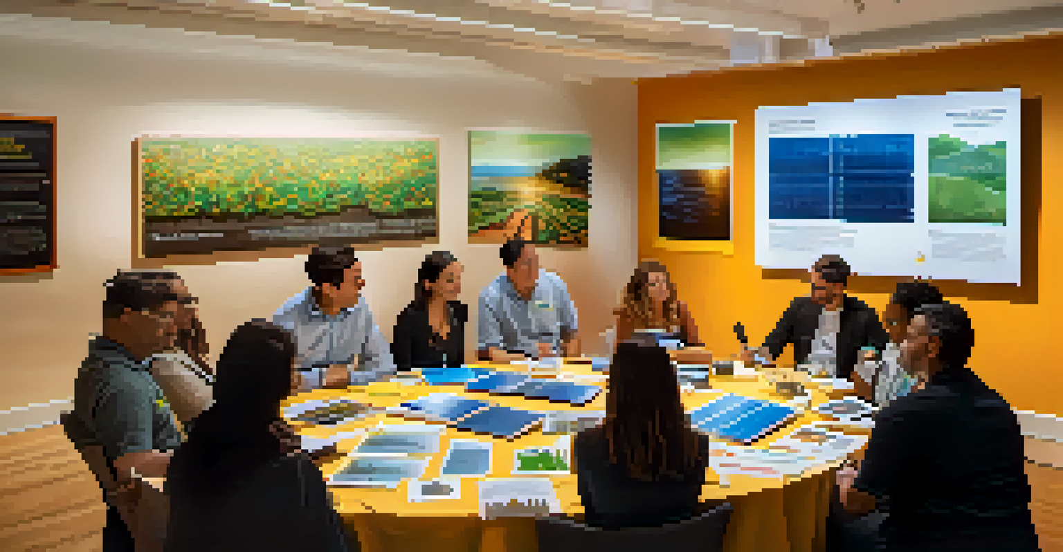 A workshop in Santa Monica focused on solar energy with participants around a table full of models and brochures.