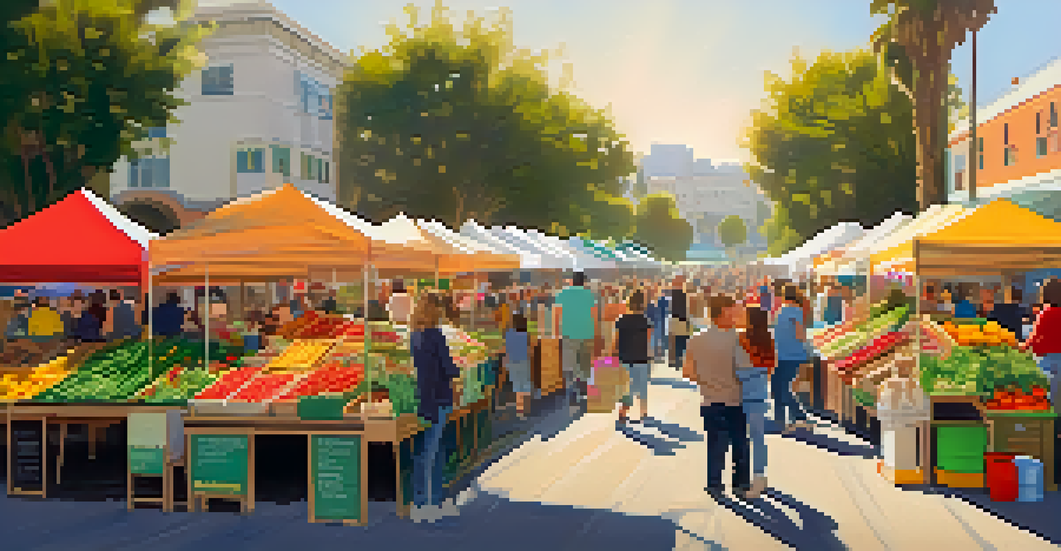 Families enjoying a vibrant farmers market with fresh produce and crafting activities.