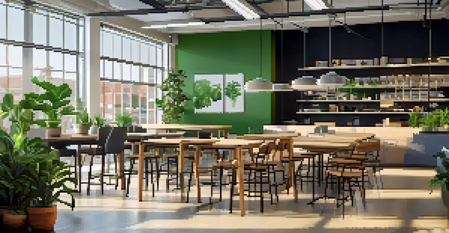 A bright and modern co-working space in Santa Monica with young professionals working together and a coffee bar in the background.
