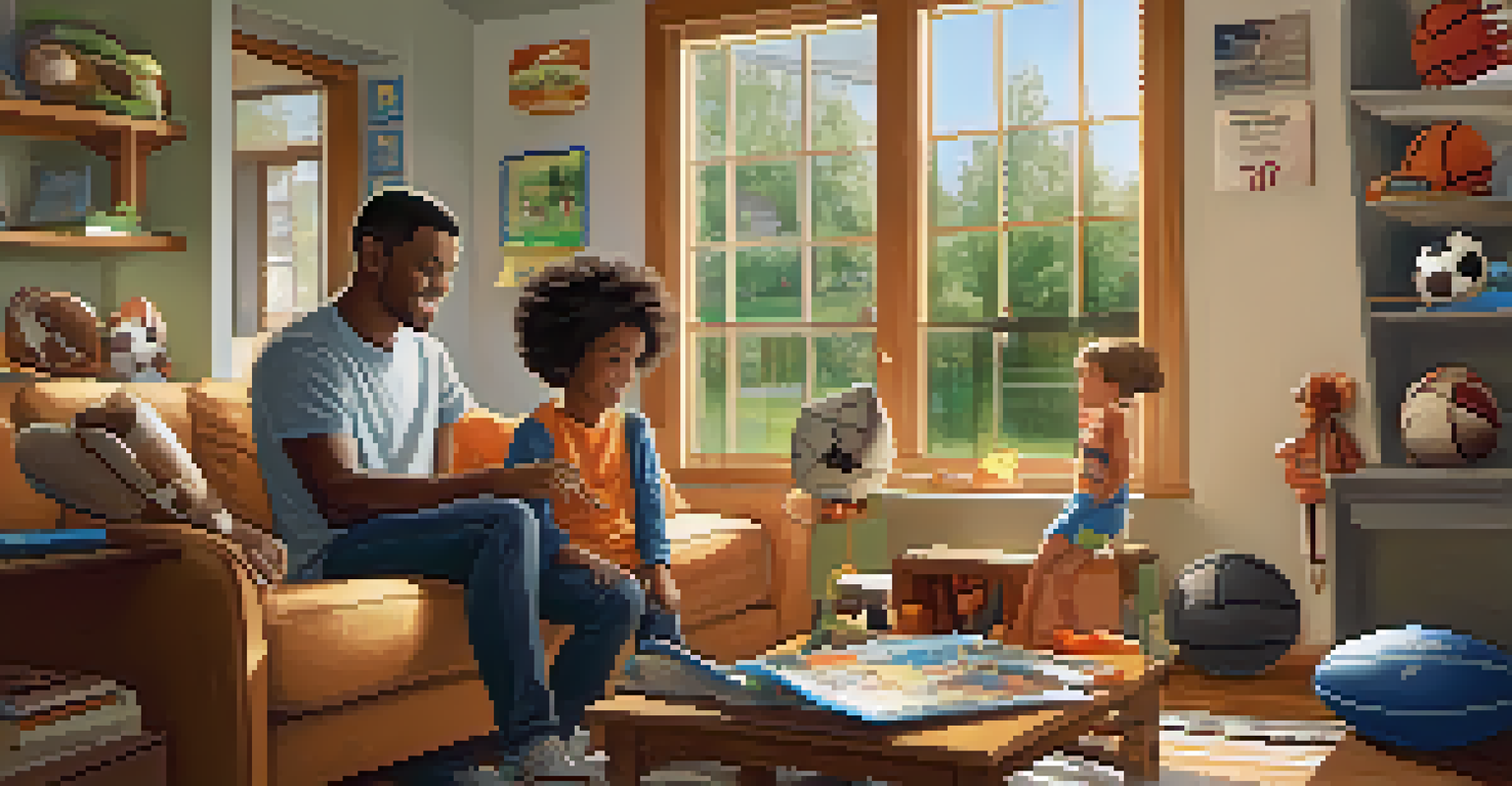 A parent and child reviewing sports program options together in a warm and inviting room.