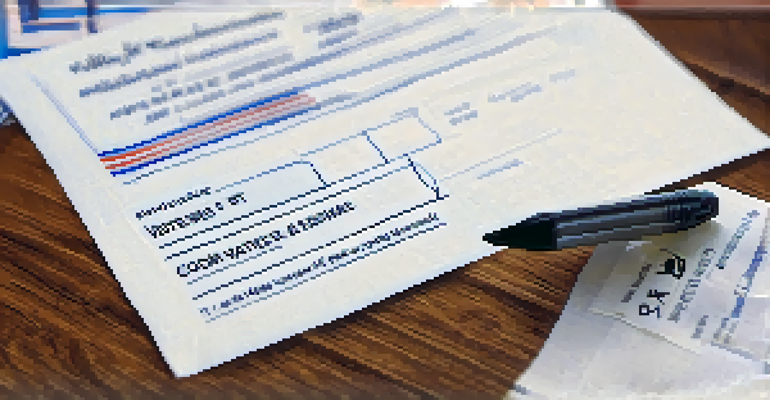 A close-up of a filled-out ballot with propositions and measures in focus, resting on a wooden table with a pen beside it.