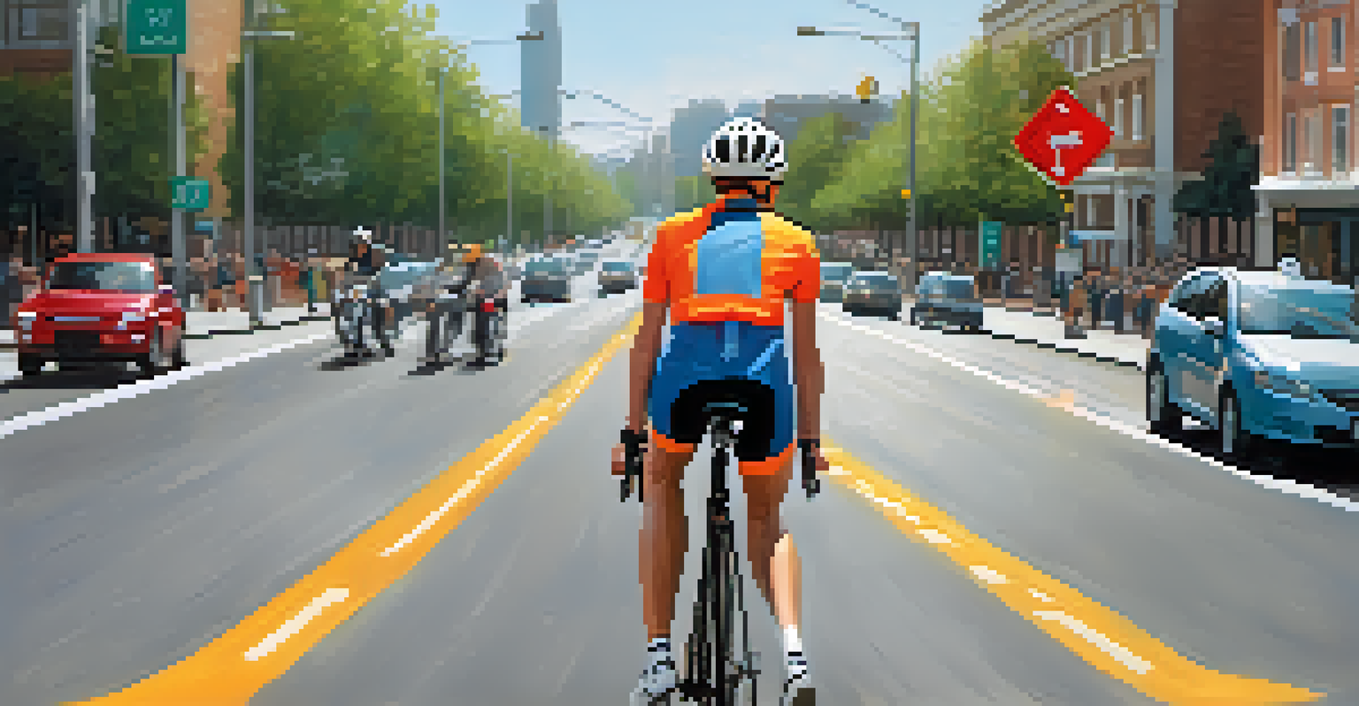 A close-up of a cyclist signaling a left turn on a safe bike lane, wearing a helmet and reflective gear.