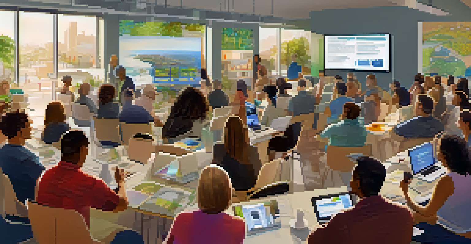 A community workshop in Santa Monica with people learning about smart grid technology and renewable energy.