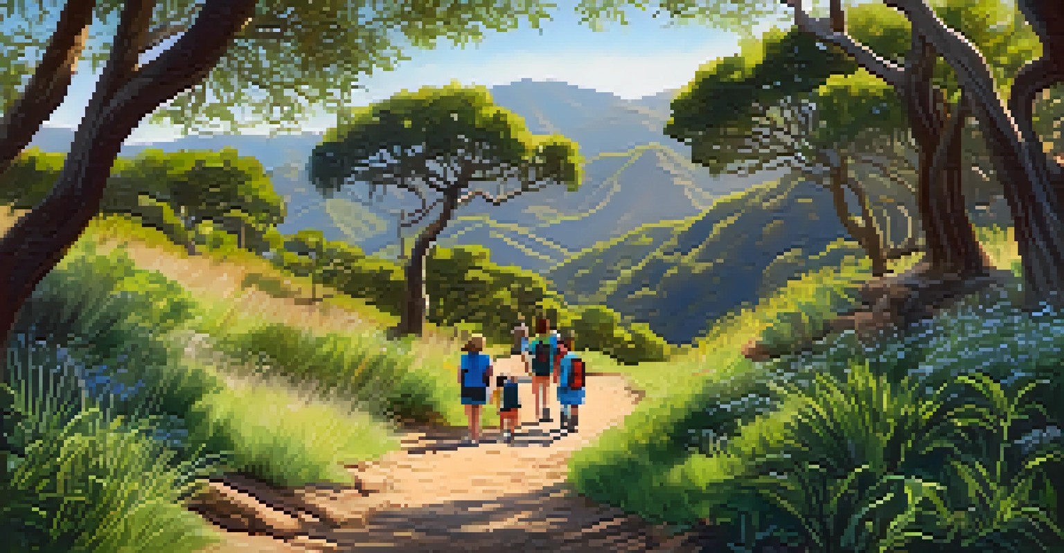 Families hiking in the Santa Monica Mountains, observing nature and enjoying the outdoors.