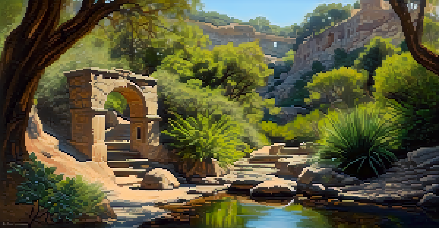 Tranquil Solstice Canyon trail with a picturesque waterfall and ruins of an old mansion surrounded by lush vegetation.