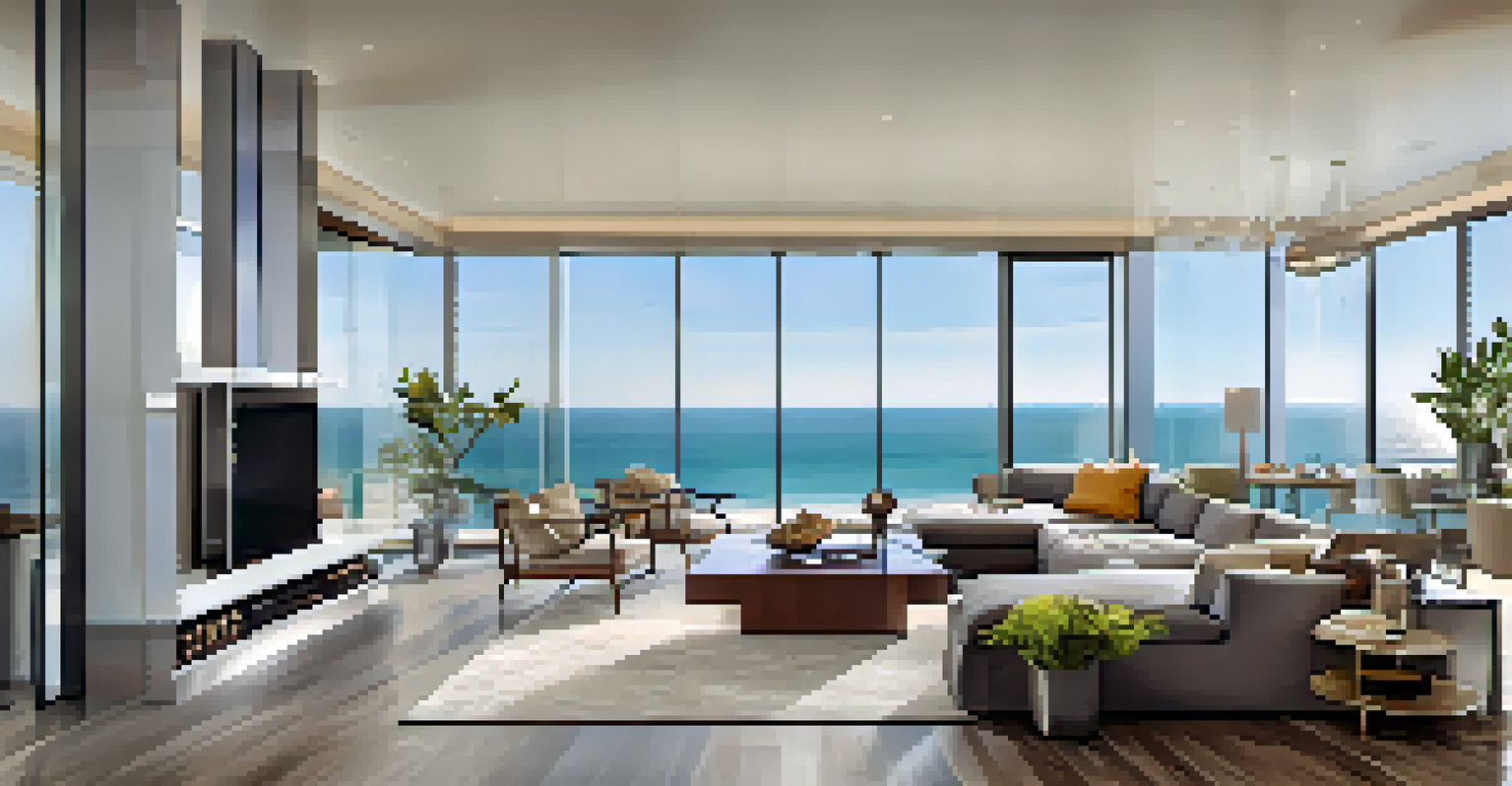 A luxurious condo interior with ocean views and modern decor in Santa Monica.