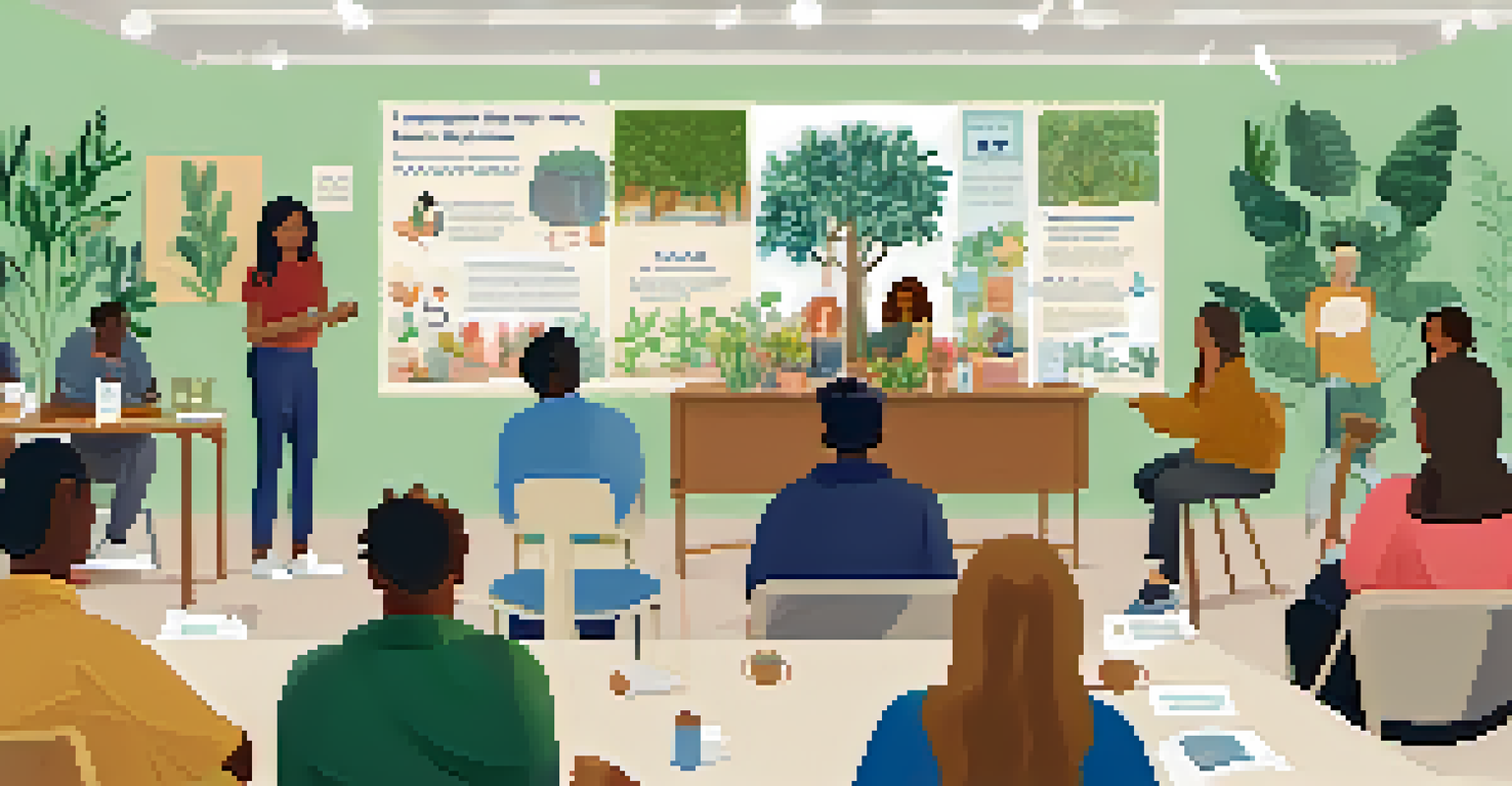 A community center workshop in Santa Monica focused on mental health awareness, with attendees engaged in discussions and a facilitator presenting.