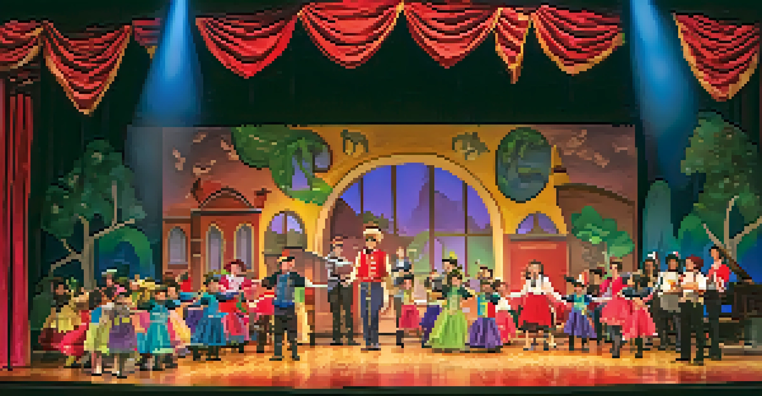 A children's theater performance at the Santa Monica Playhouse, with vibrant costumes and an engaged audience.