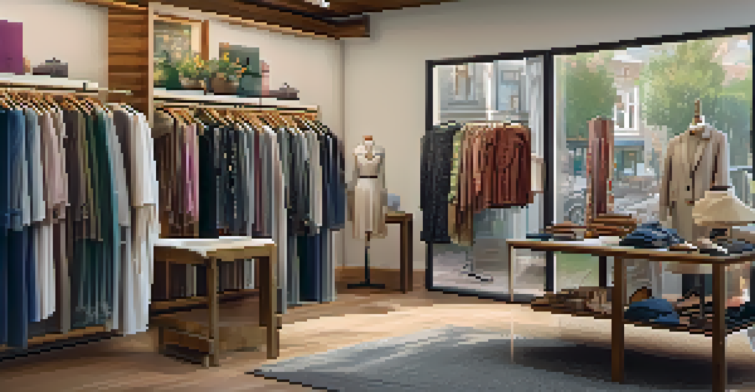 Inside a boutique with unique clothing and handmade jewelry, featuring warm lighting and a friendly shop owner assisting a customer.