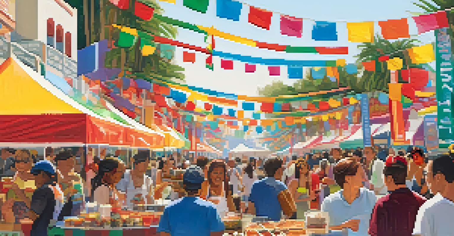A cultural festival with food stalls, cooking demonstrations, and people enjoying diverse cuisines in Santa Monica.