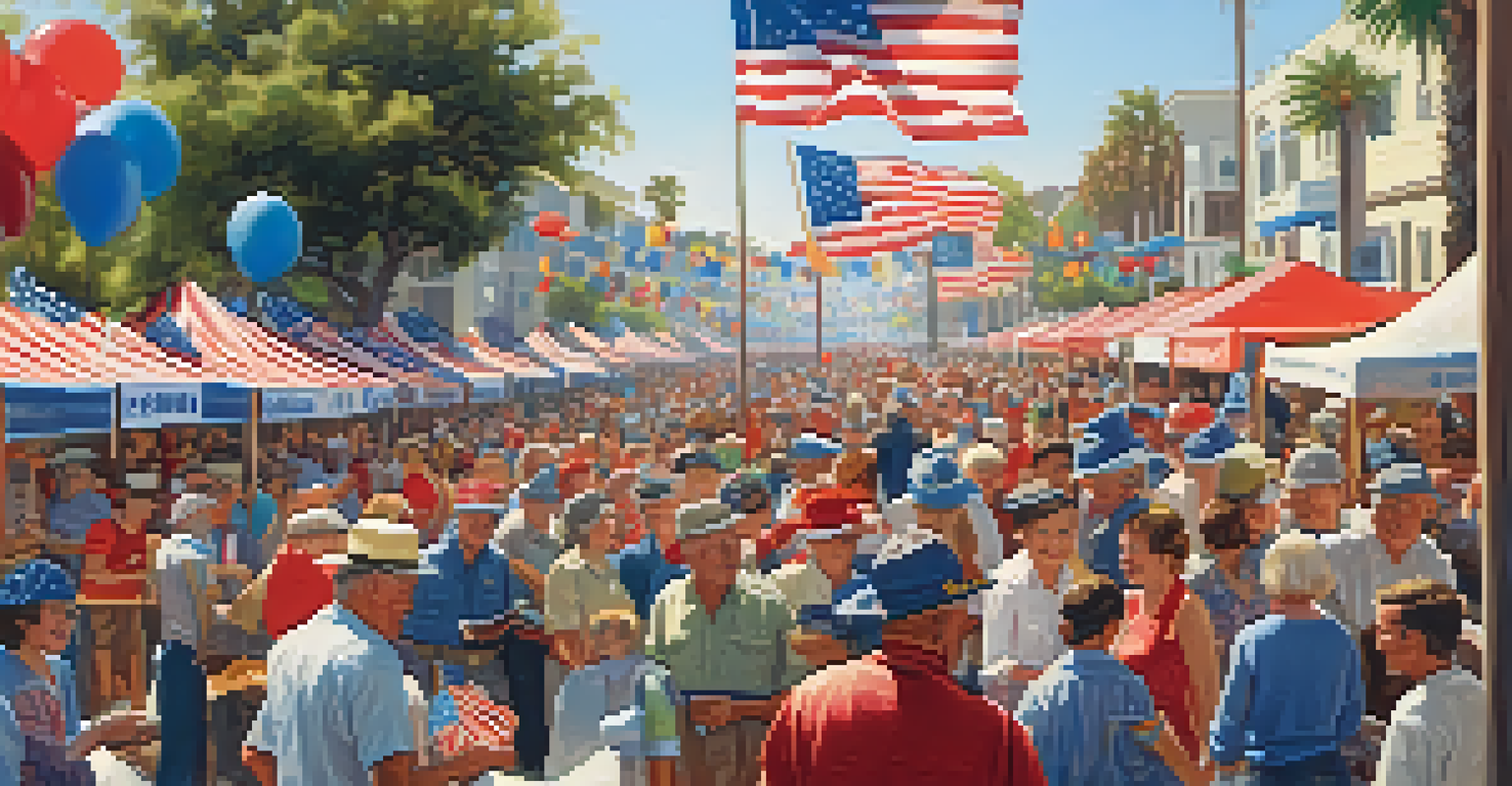 A lively community event in Santa Monica during World War II, with citizens organizing supplies and fundraising for troops, showcasing patriotism and unity.