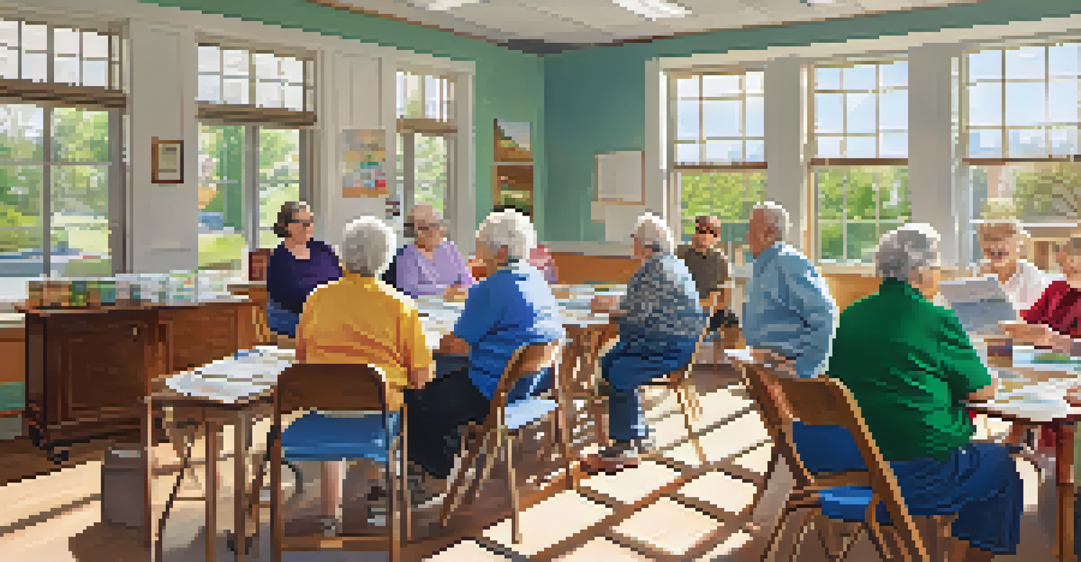 Seniors attending a workshop about transportation options in a bright community center.