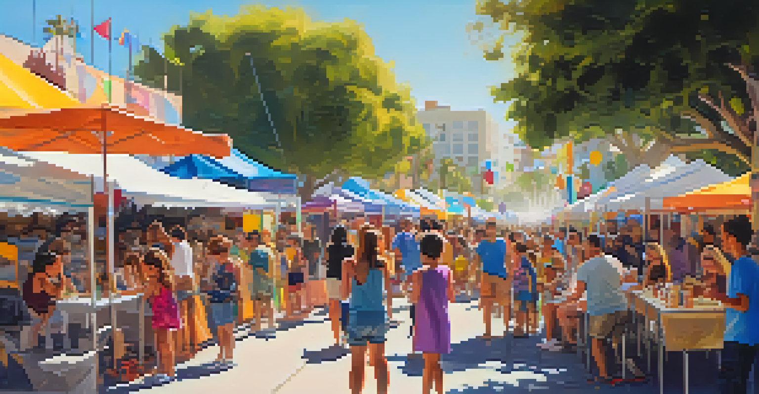Families engaging in interactive art activities at a Santa Monica festival, with children and adults creating art together in a lively atmosphere.