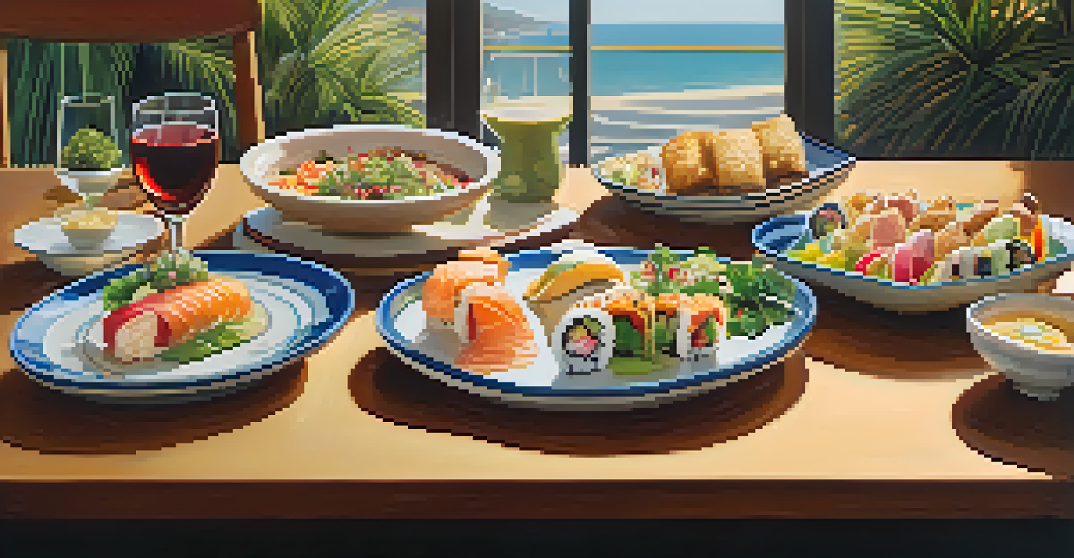 A beautifully arranged dining table with various dishes showcasing the culinary diversity of Santa Monica.