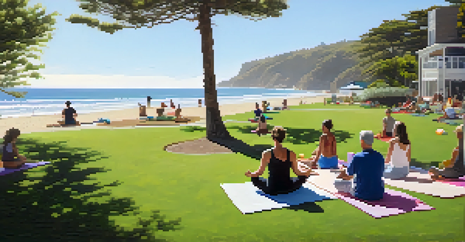 A relaxing scene at the Annenberg Community Beach House, with people enjoying the lawn and beach activities in the background.