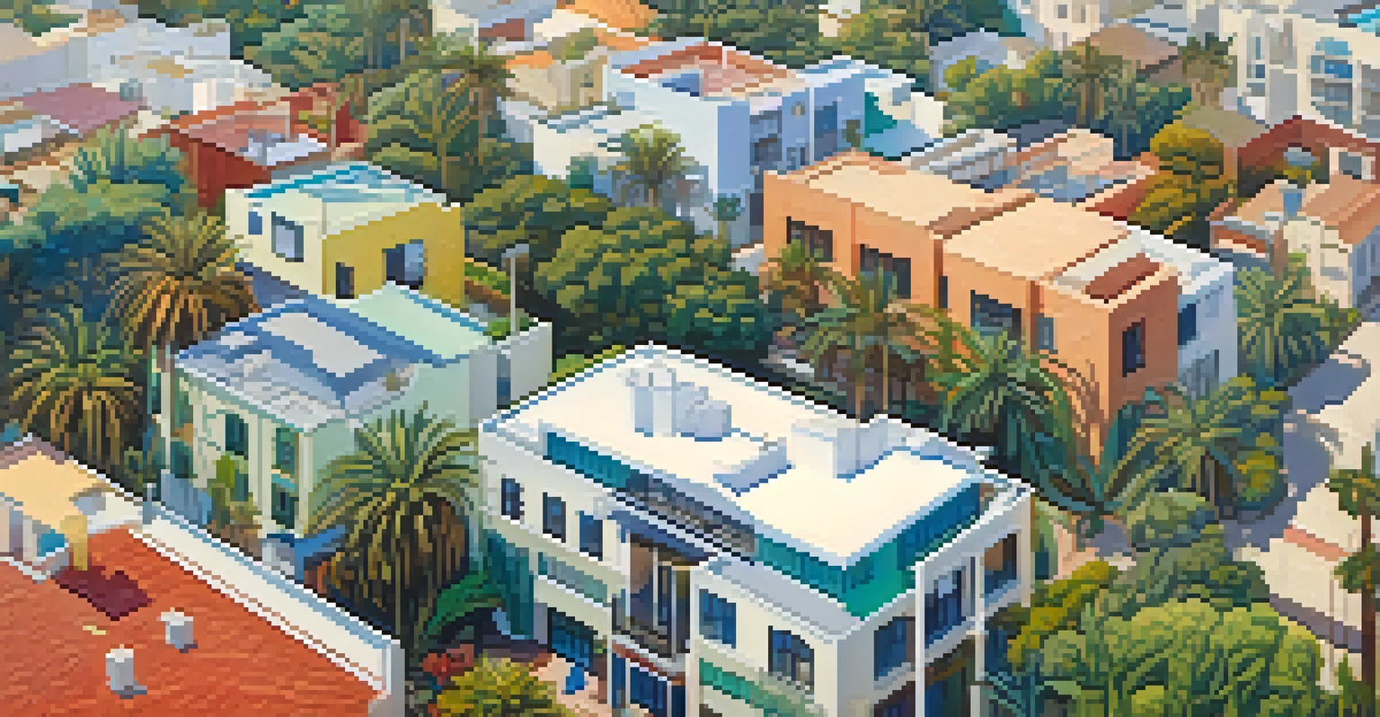Aerial view of Santa Monica's architectural diversity, including various building styles and green spaces.