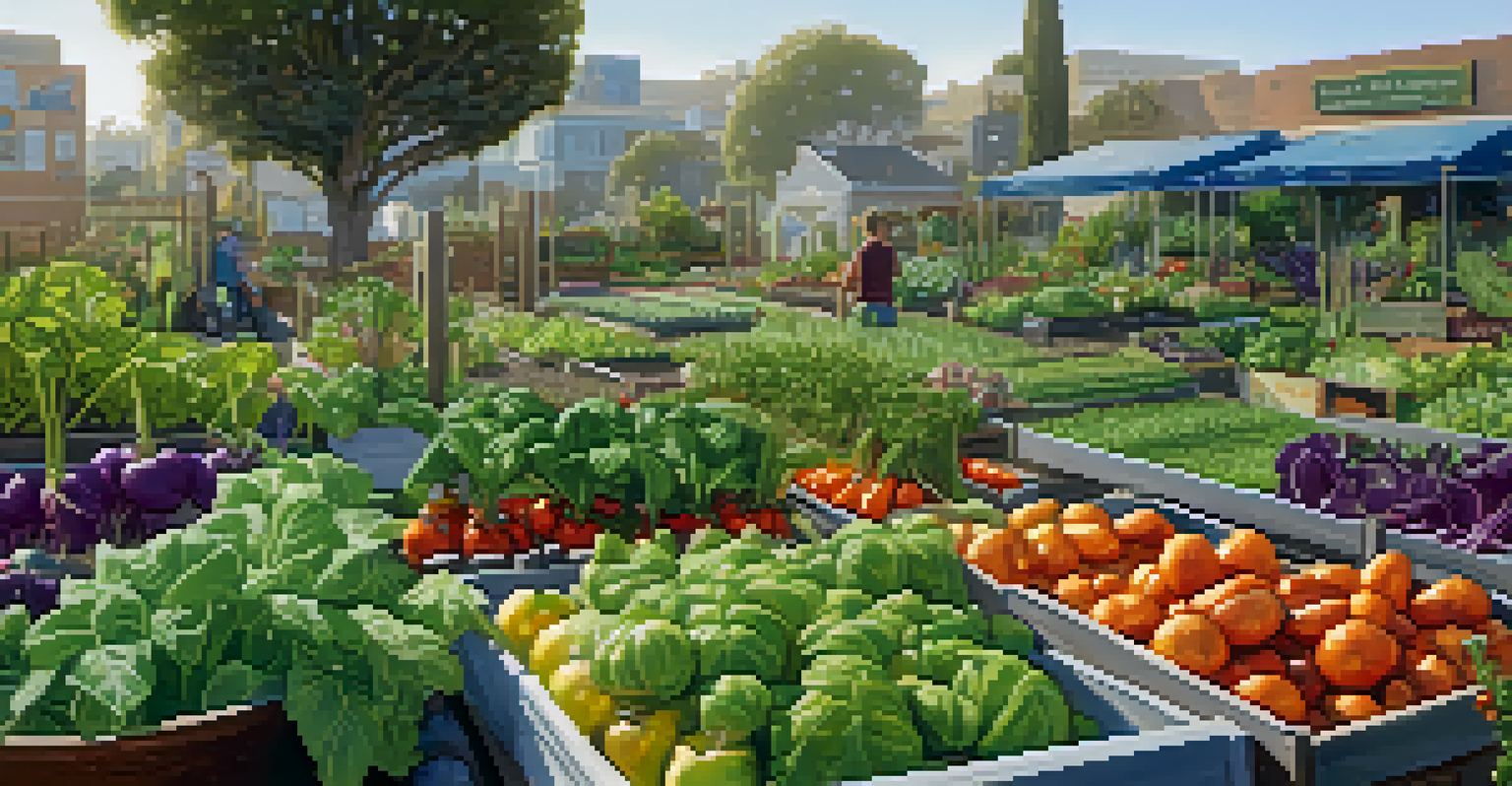 A close-up of a community garden with fresh organic vegetables and herbs, showcasing their textures and details.