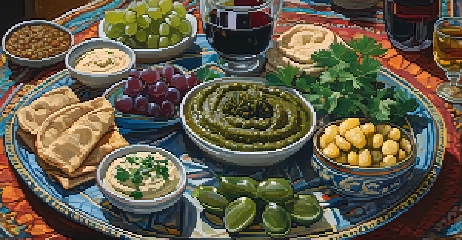 A platter of Mediterranean mezze with vibrant colors and textures, ready for sharing at a communal table.