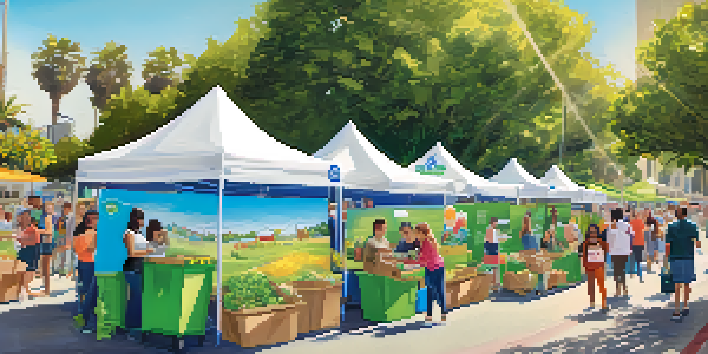 A community event in Santa Monica promoting zero waste, with residents learning about recycling and composting under a clear sky.