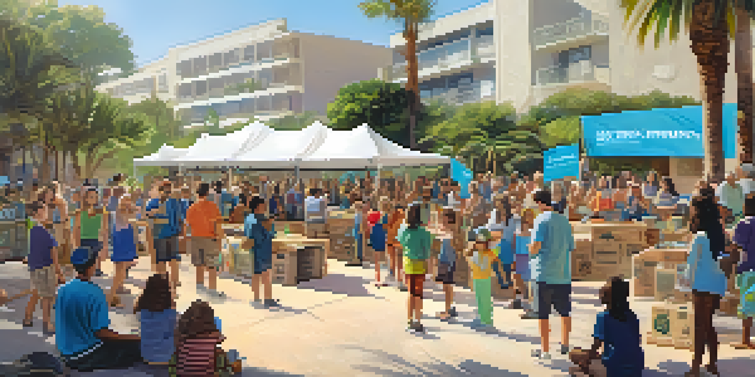 A diverse group of residents participating in an outdoor workshop on recycling and sustainability in Santa Monica.