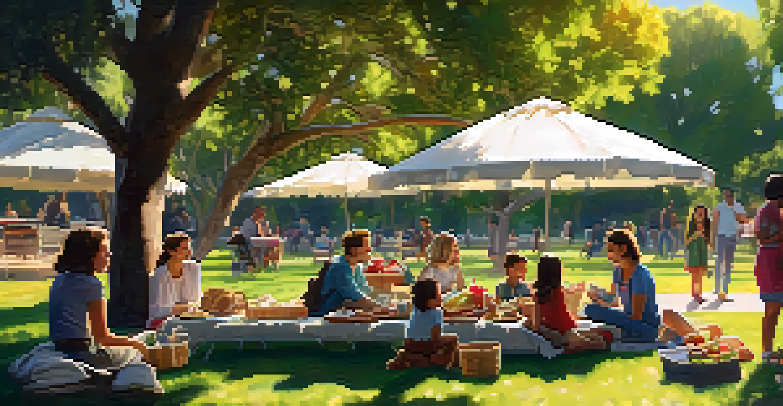 A family enjoying a picnic in a park in Santa Monica, with children playing nearby and a cozy setup on a picnic blanket.