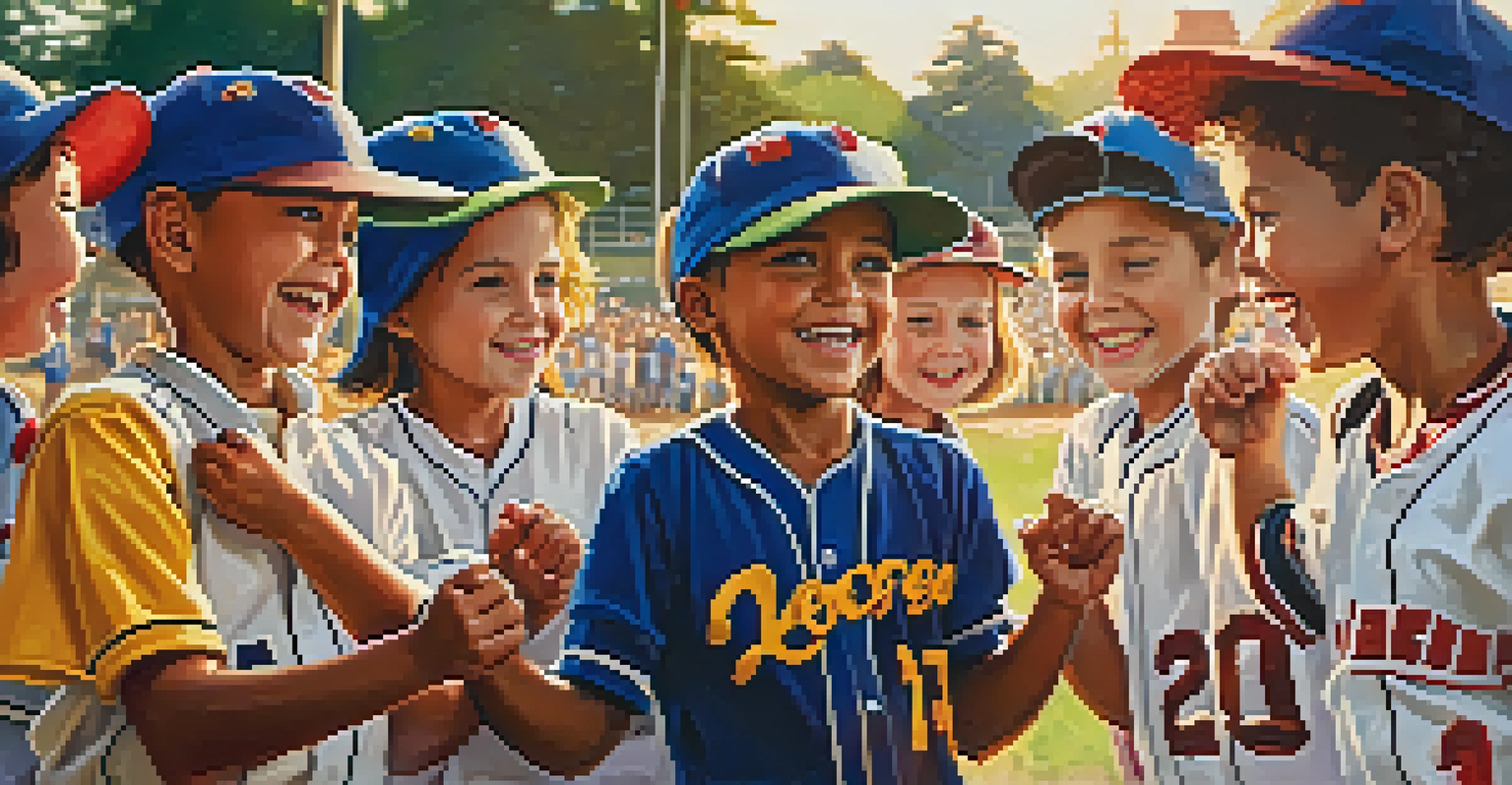 Children celebrating after a youth baseball game, filled with joy and camaraderie.