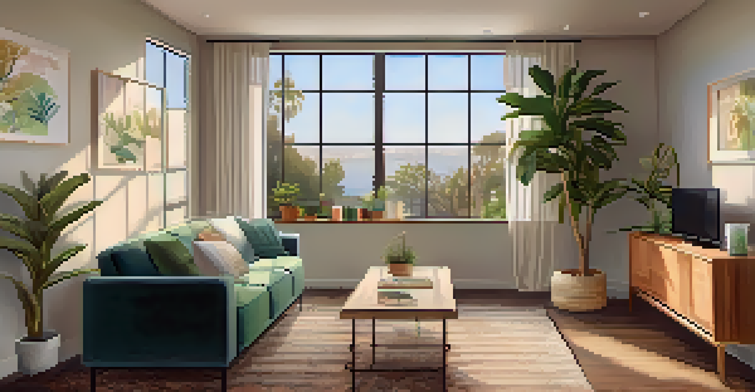 A cozy therapist's office with a couch, art supplies, and natural light coming through a window.