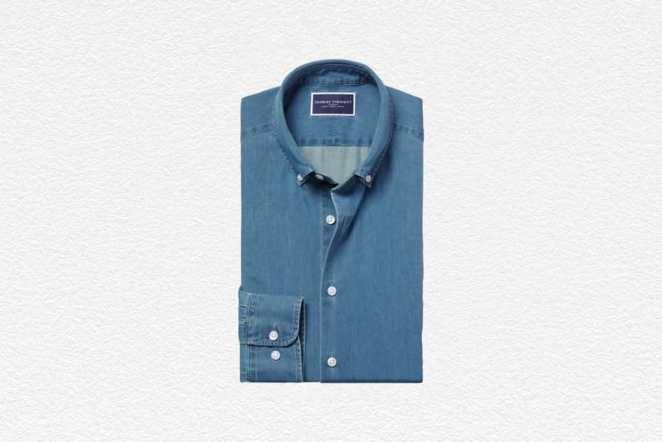 Camisa de ganga azul-oceano