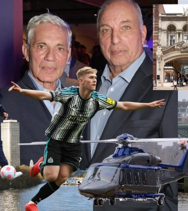 David and Simon Reuben with images of property, aviation and Newcastle United