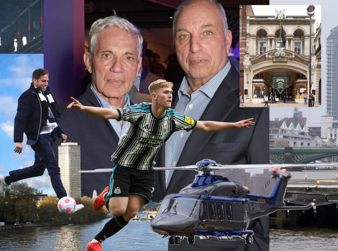 David and Simon Reuben with images of property, aviation and Newcastle United