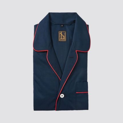 New & Lingwood Navy Cotton Piped Nightshirt