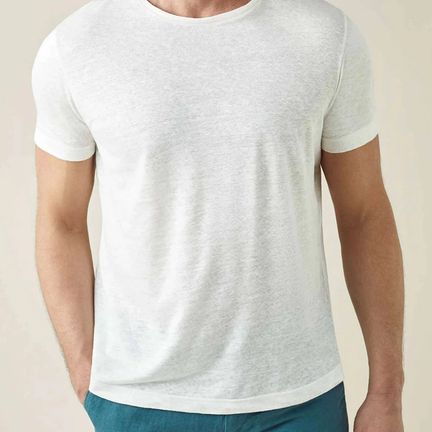 Cream linen-jersey T-shirt