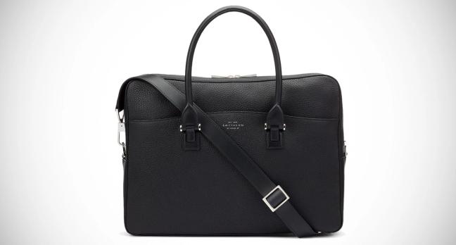 smythson eliot leather briefcase in black