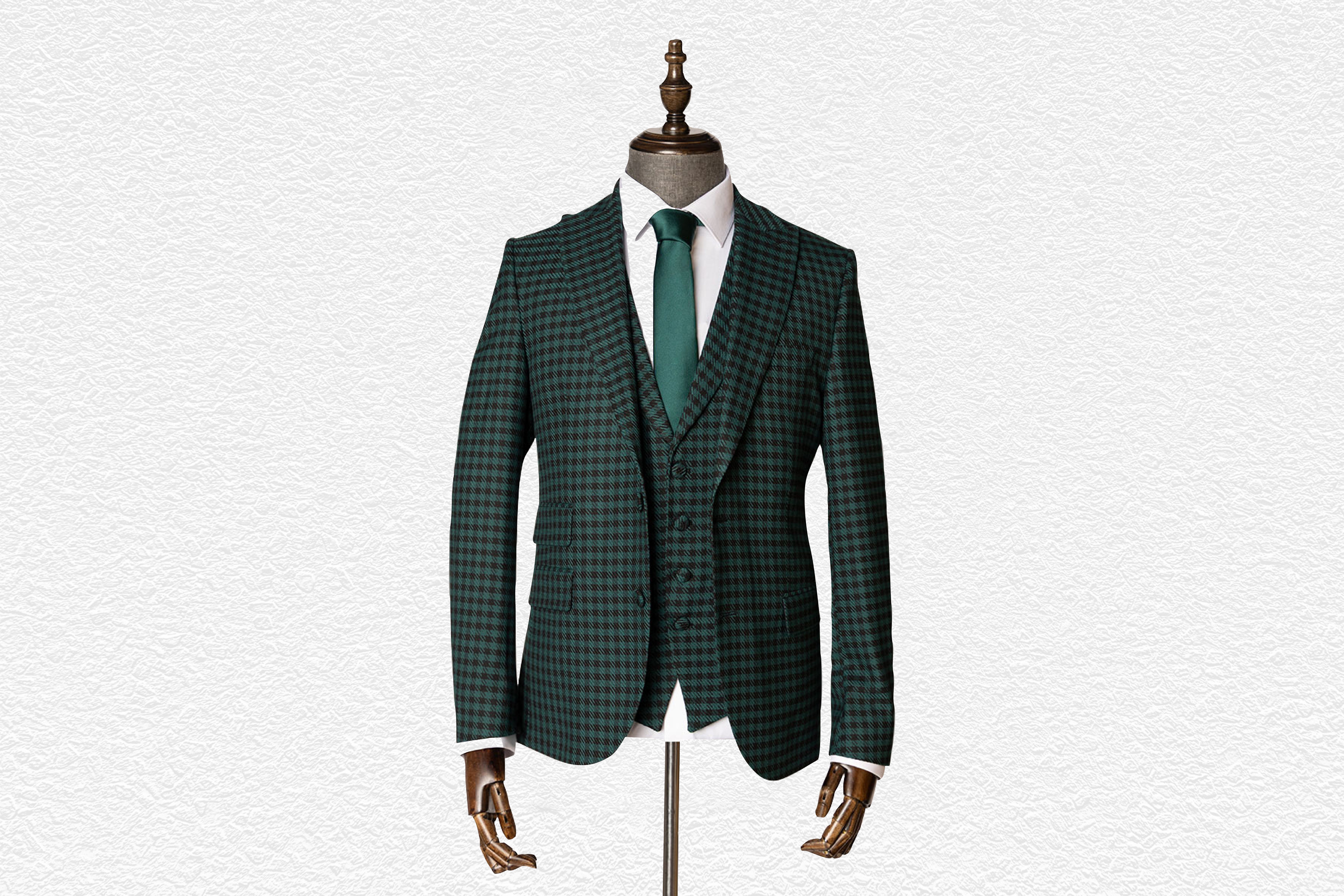 Wimbledon Houndstooth Green & Black 3 Piece Suit