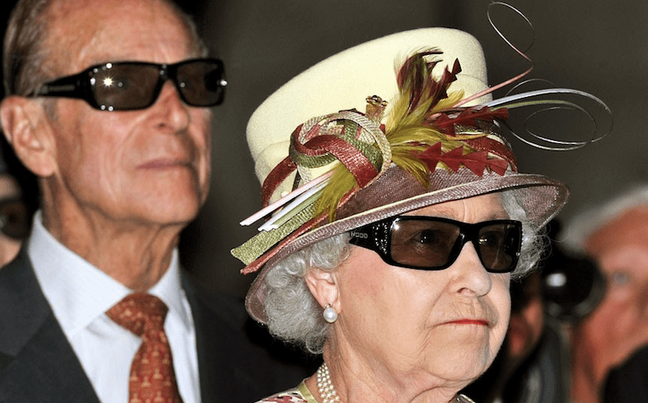 2010 - The Queen and the Duke of Edinburgh wear 3d glasses while at a film screening at Pinewood Studios in Toronto, Canada. (John Stillwell)