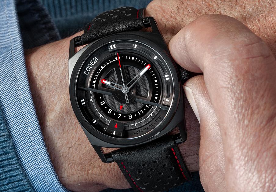 ANOMALY Evolution 42mm in black with Perforated Black and Red Seams Strap