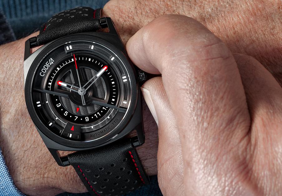ANOMALY Evolution 42mm in black with Perforated Black and Red Seams Strap