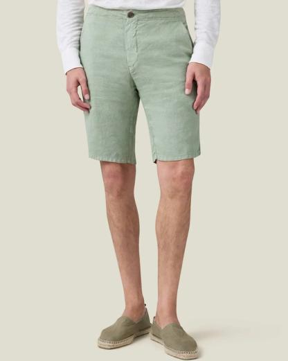 Sage green linen Bermuda shorts