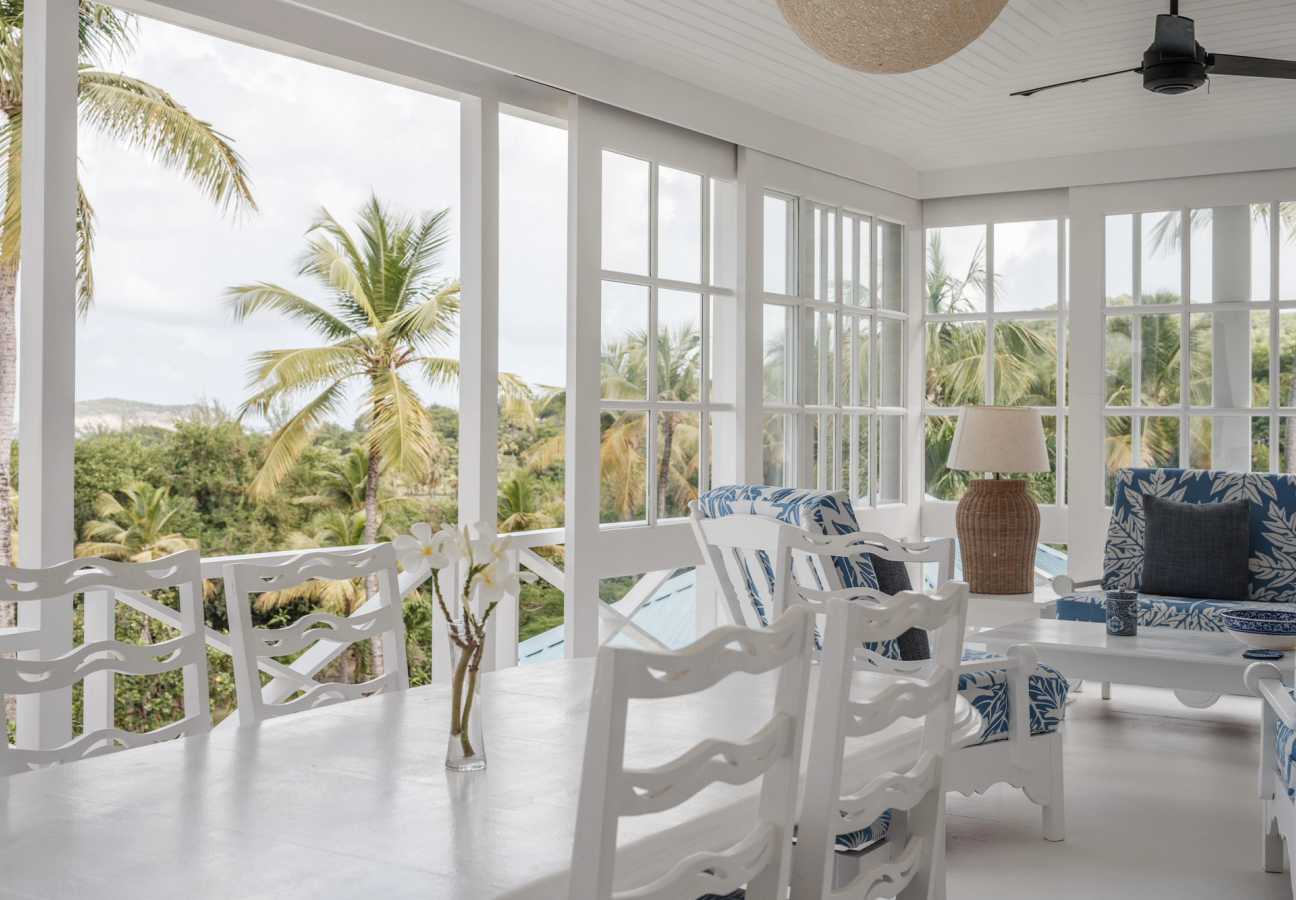 Sea view from dining table in Villa located on the hilltop in Mustique