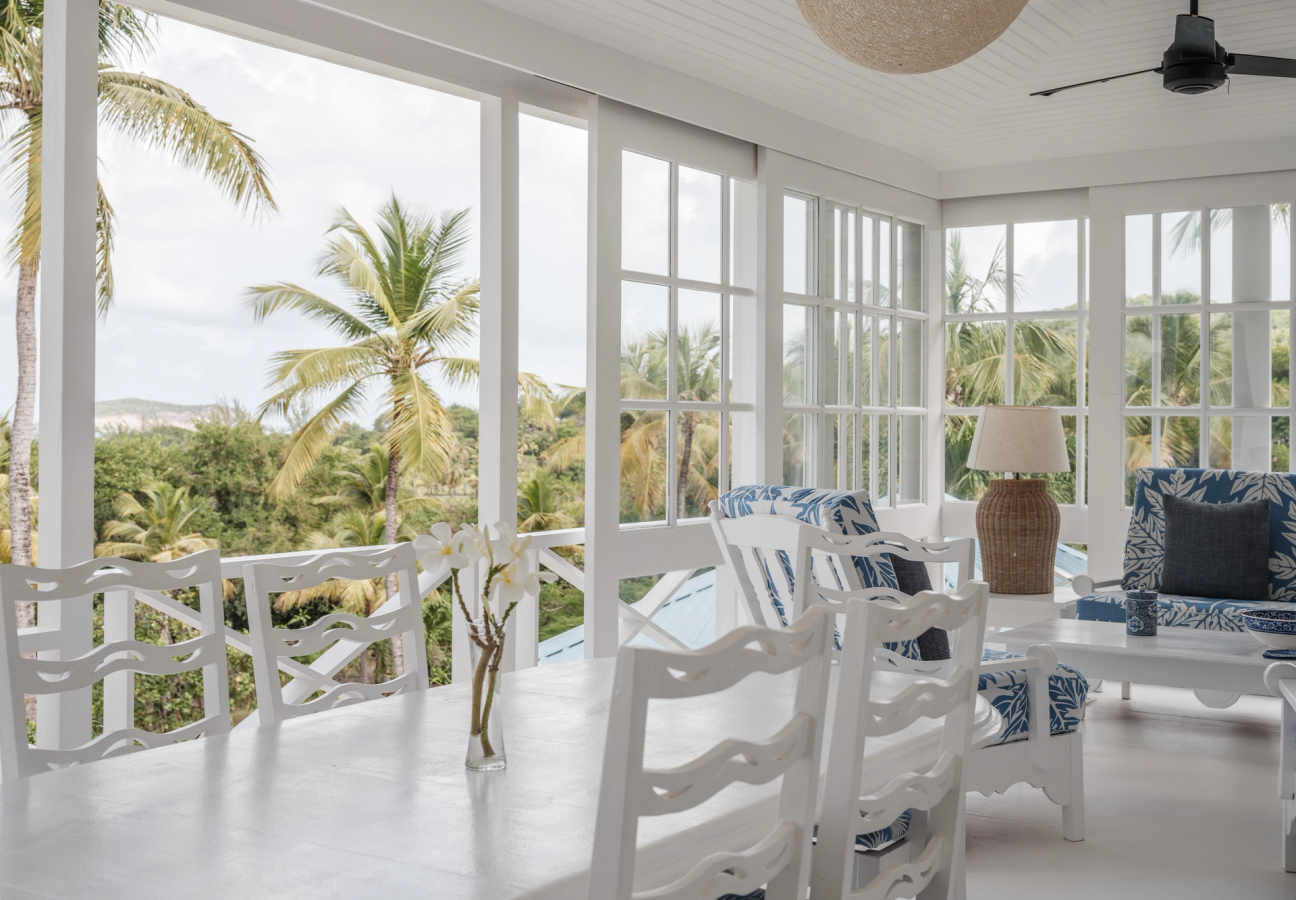 Sea view from dining table in Villa located on the hilltop in Mustique