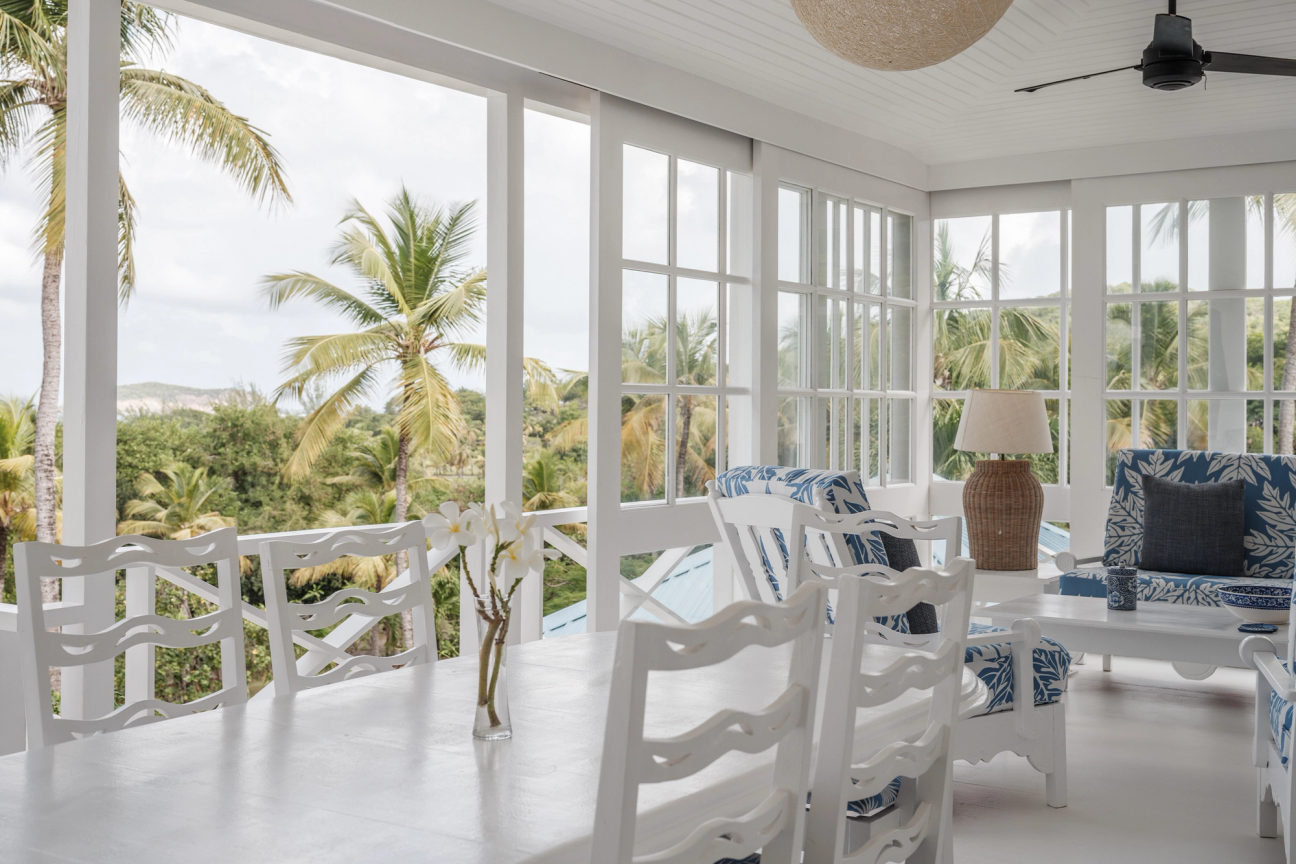 Sea view from dining table in Villa located on the hilltop in Mustique