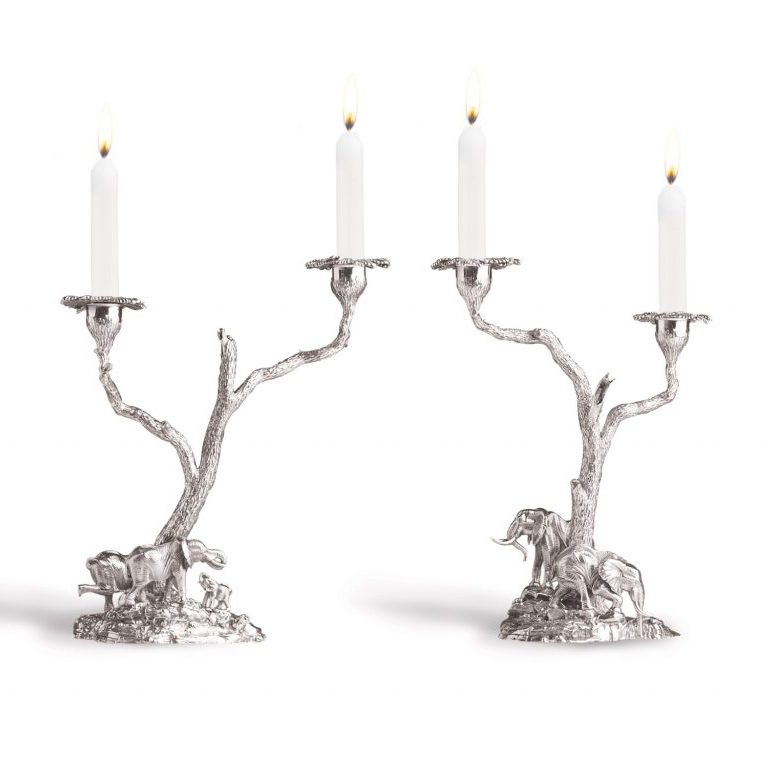 Elephant and Mopane tree candelabra pair