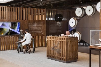 Breguet lounge at Frieze festival, with clock installations