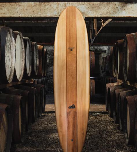 This surfboard is made from reclaimed Scotch whisky barrels