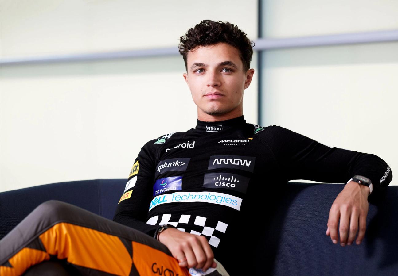 Lando Norris wearing the RM 67-02