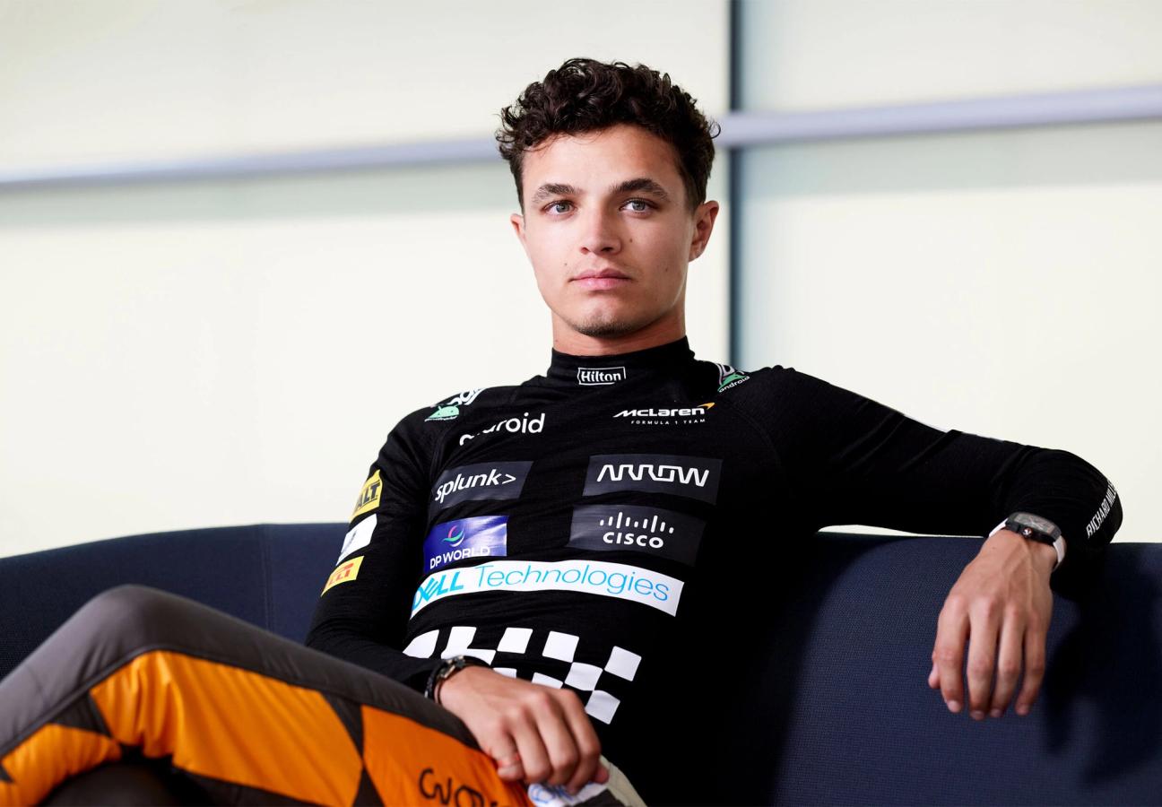 Lando Norris wearing the RM 67-02