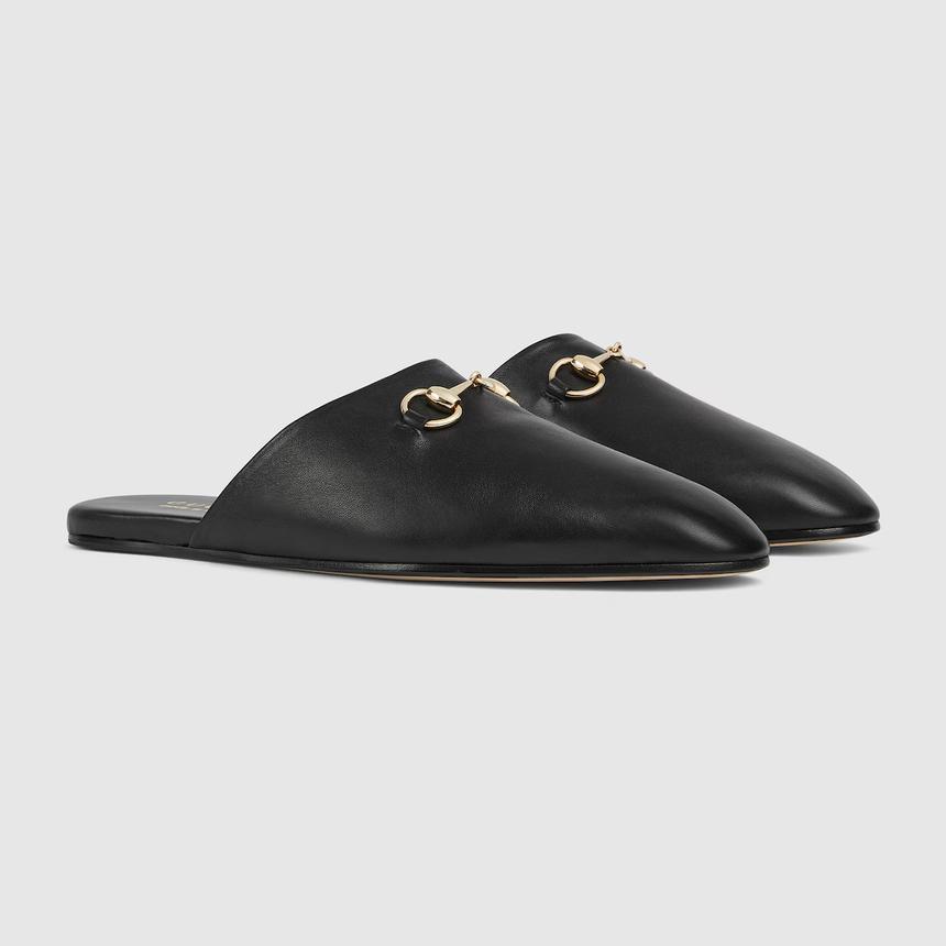 Chinelos Gucci em pele com Horsebit