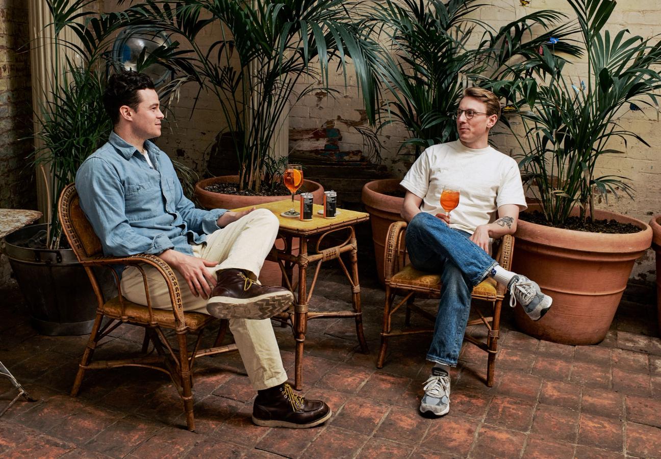Rob Wallis and Sam Hunt sat enjoying MOTH Aperitivo spritz